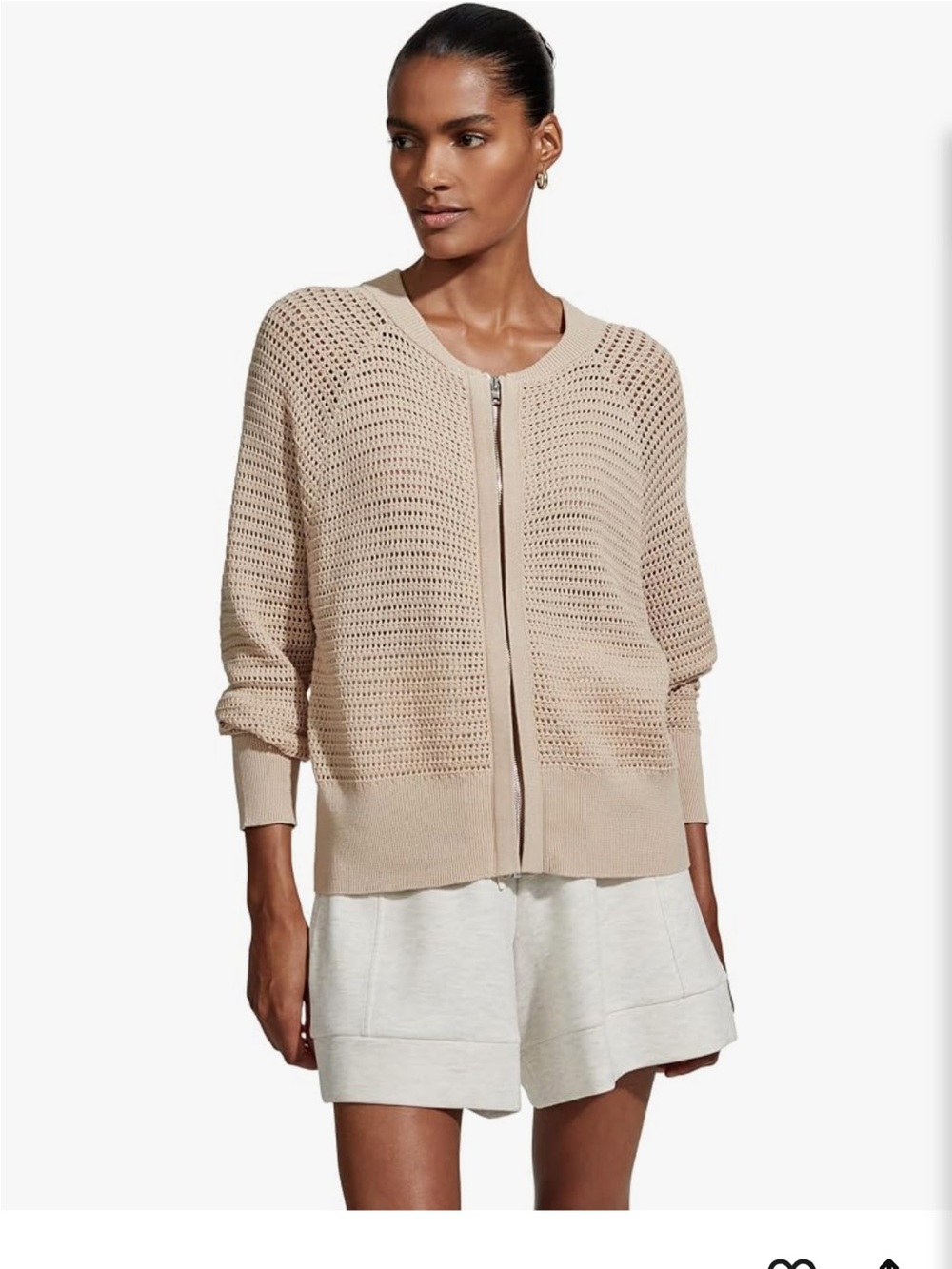 Varley Cameron Knit Cardigan Sweater Full Zip Cotton Moonlight Beige Large - Picture 3 of 14